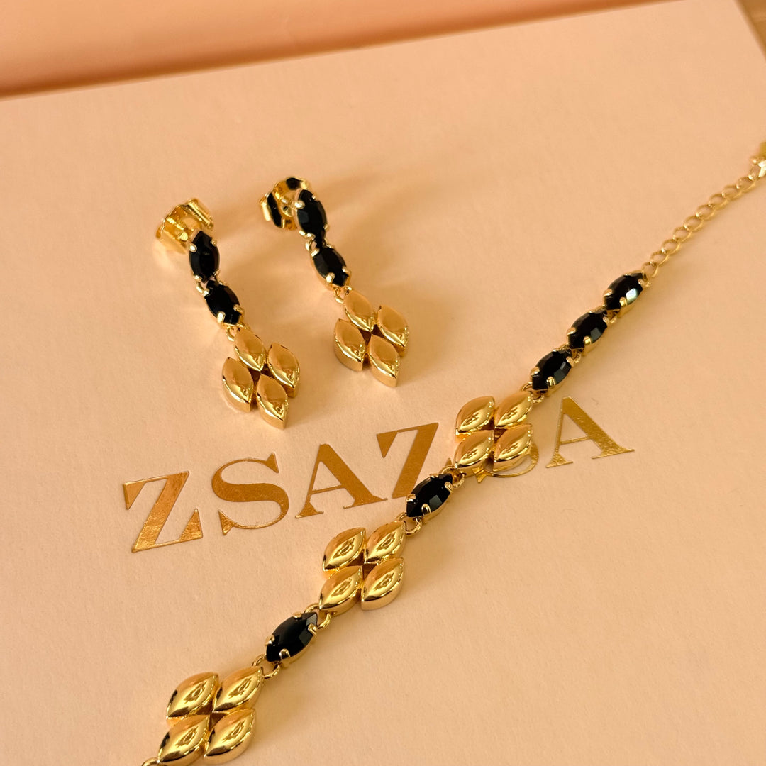 Black marquise Swarovski crystals earrings and bracelet