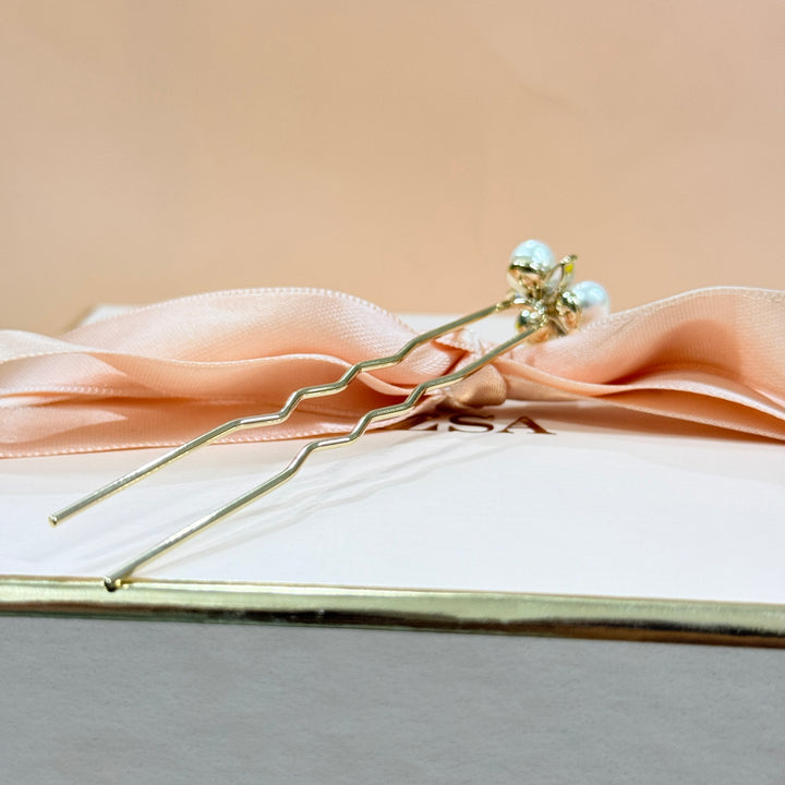 Zircone & pearl gold plated hair pin