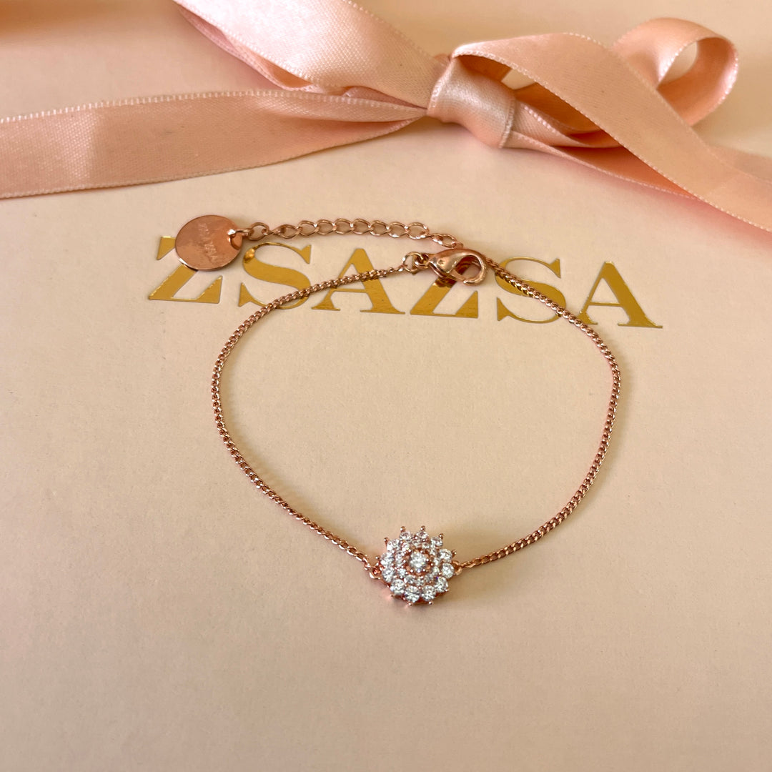 zircone rose gold plated flower bracelet