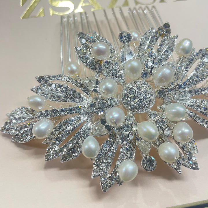 Stunning silver with pearls comb