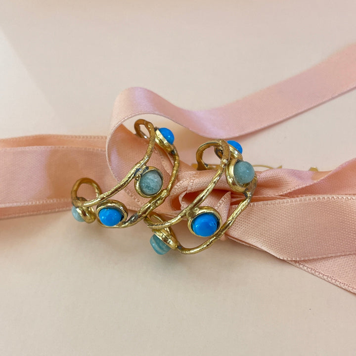 Turquoise & mint handmade hoops