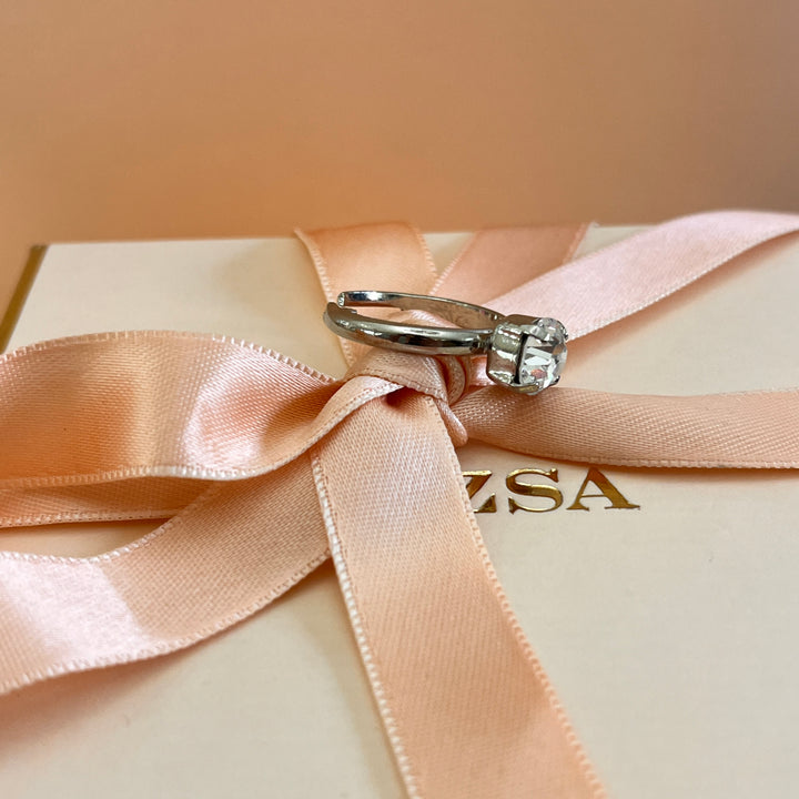 Preciosa crystals round white gold plated ring
