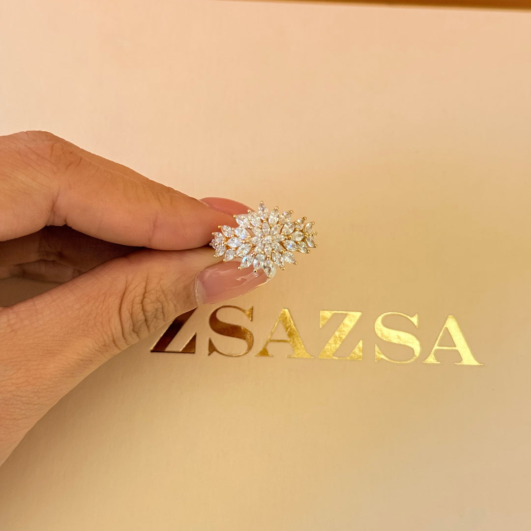 Flower marquise zircone gold plated set