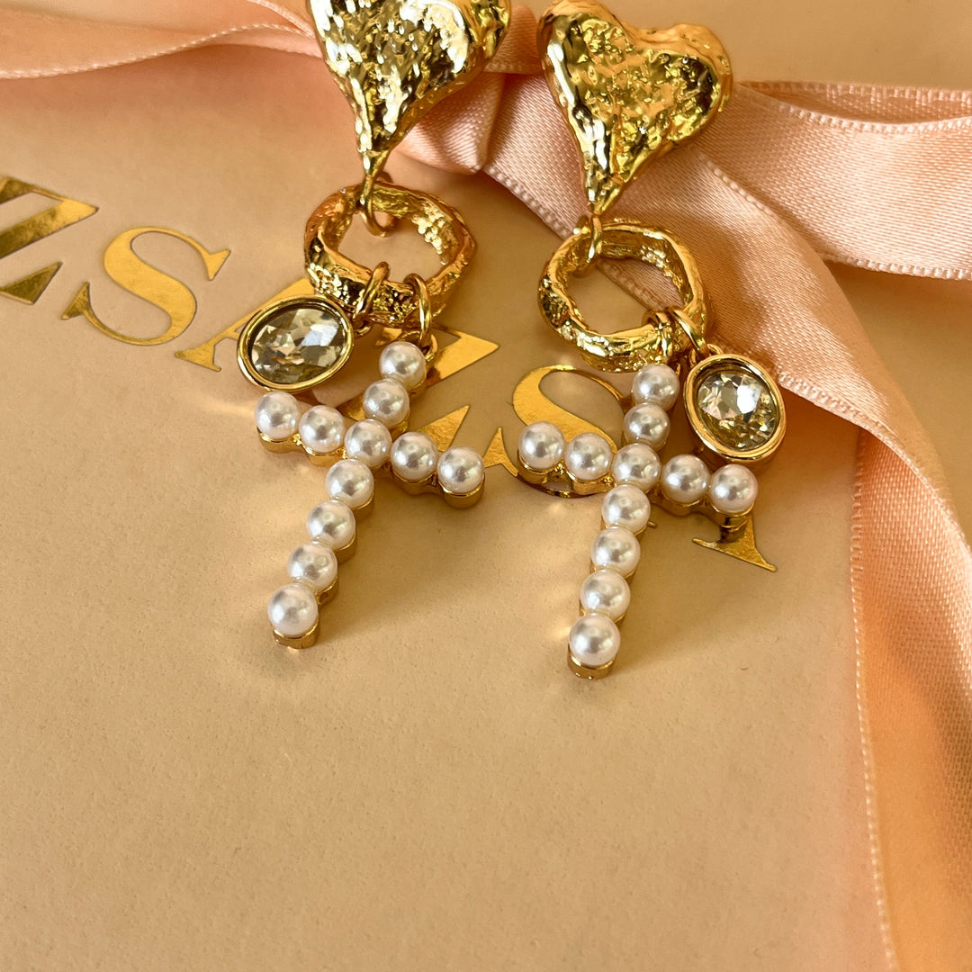 Hearts and crosses gold plated earrings