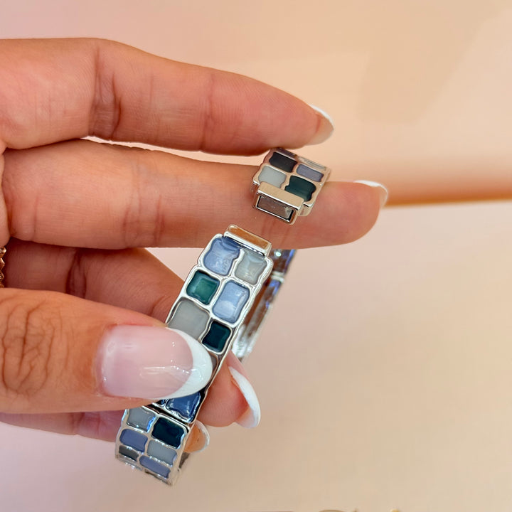 Blue, green & grey silver Enamel Set