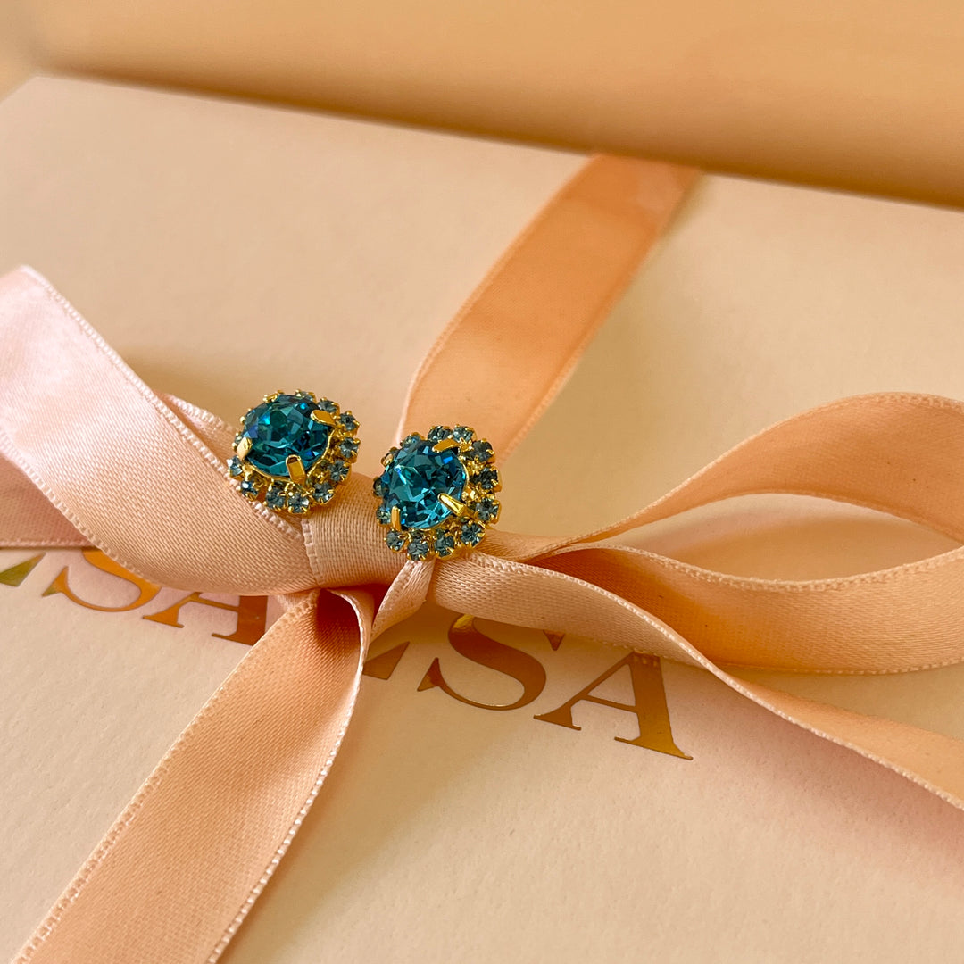Turquoise Swarovski Crystals studs