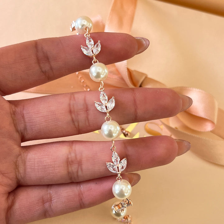 Marquise zircone and ivory pearls rose gold plated bracelet