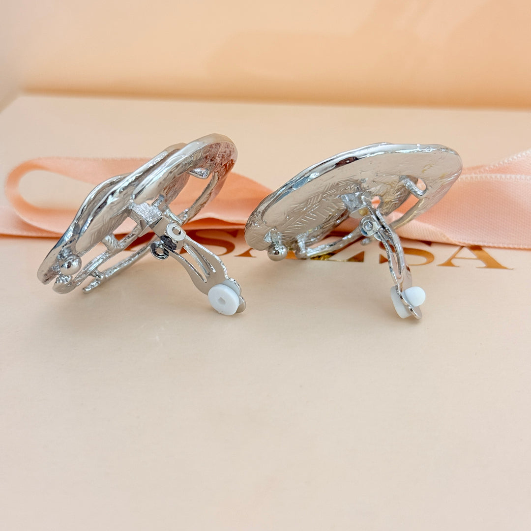 Plain chunky silver clip on earrings