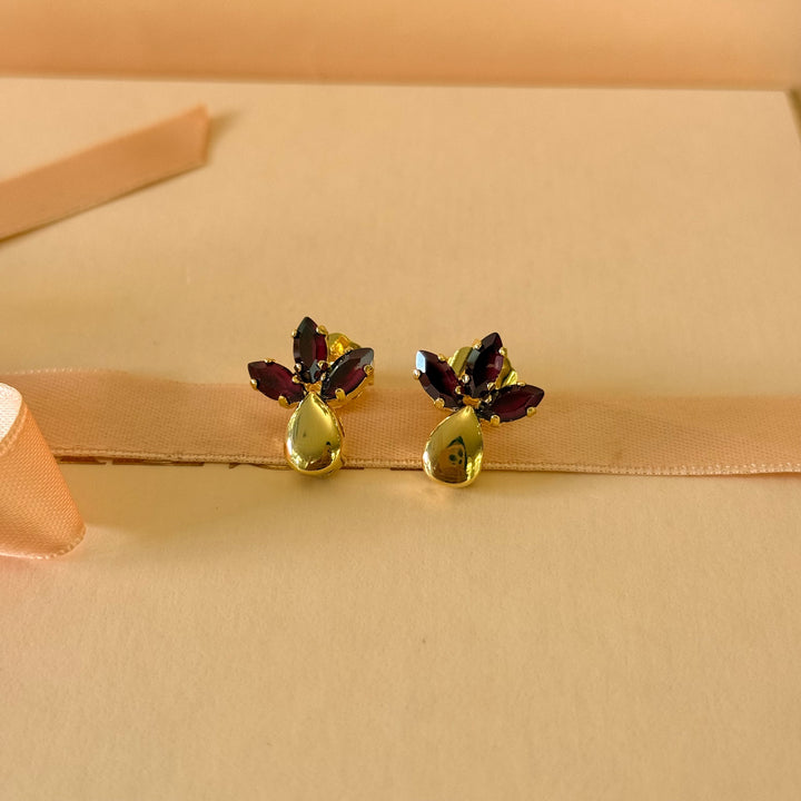 Marquise plum Swarovski crystals gold plated earrings