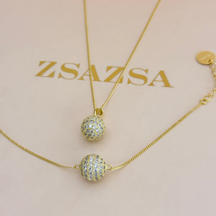 Zircone ball gold plated pendant & bracelet