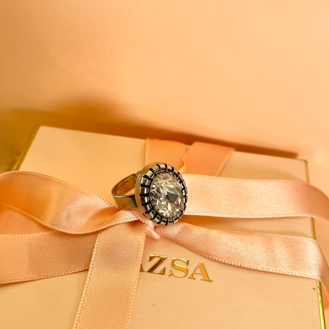 Swarovski crystals oval white gold plated ring