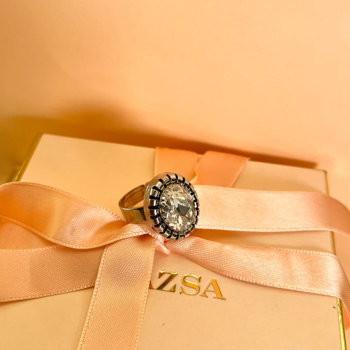 Swarovski crystals oval white gold plated ring