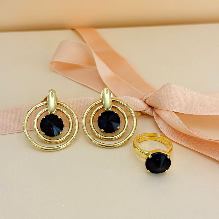 Statement plum Swarovski crystals earrings and ring