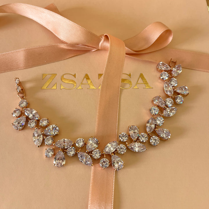 Mixed zircone shapes rose gold plated bracelet