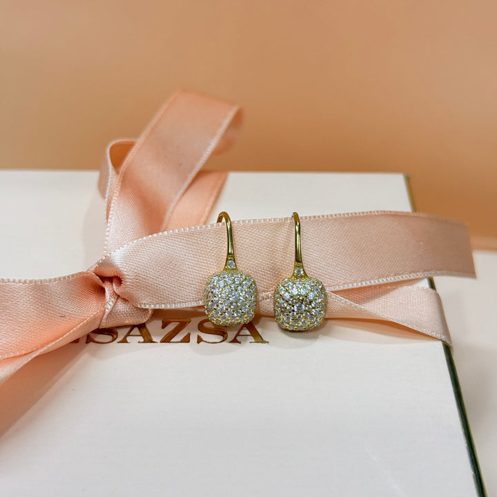 Square zircone sterling silver gold plated hooks