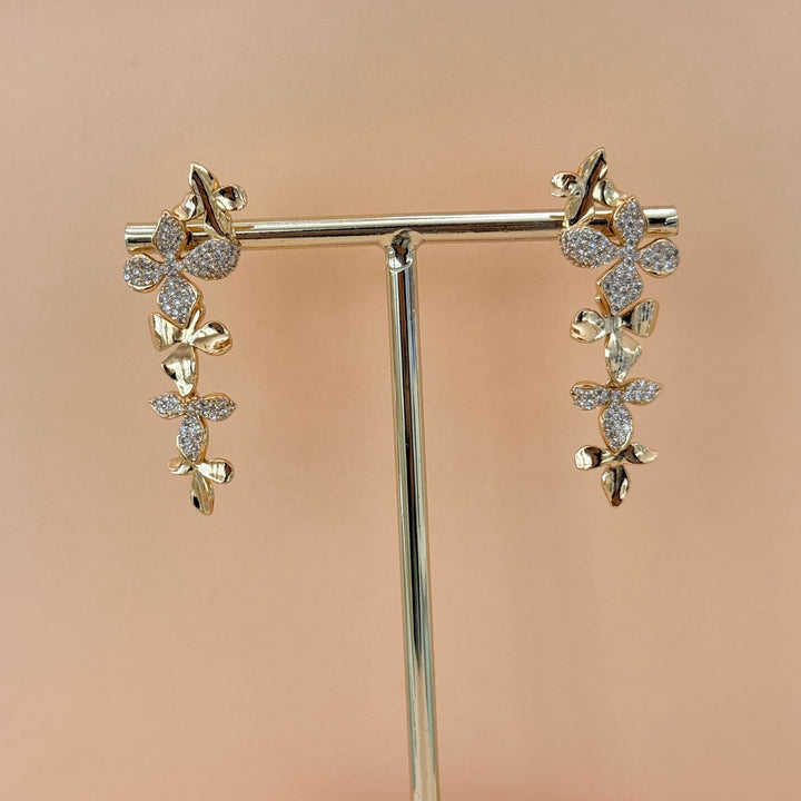 Flowers plain and zircone gold plated earrings