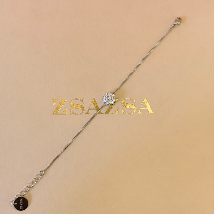 Dainty flower zircone silver pendant and bracelet