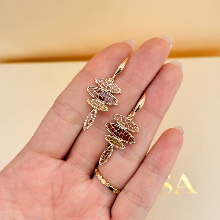 Brown and champagne texture enamel rose gold plated set