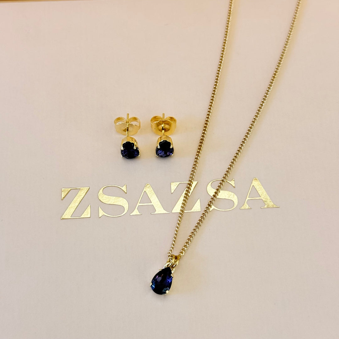 Dainty teardrop violet Swarovski crystals set