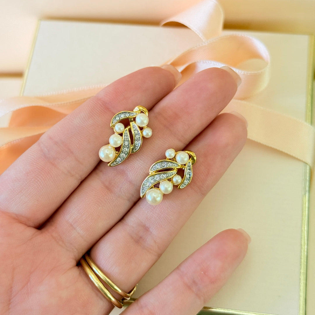 Swarovski crystals & cream pearl gold plated earrings