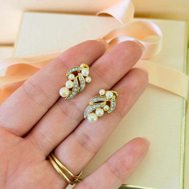 Swarovski crystals & cream pearl gold plated earrings