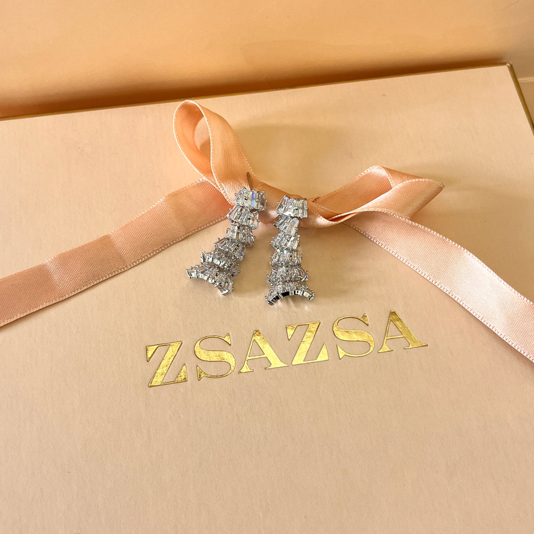 Baguette zircone white gold plated set