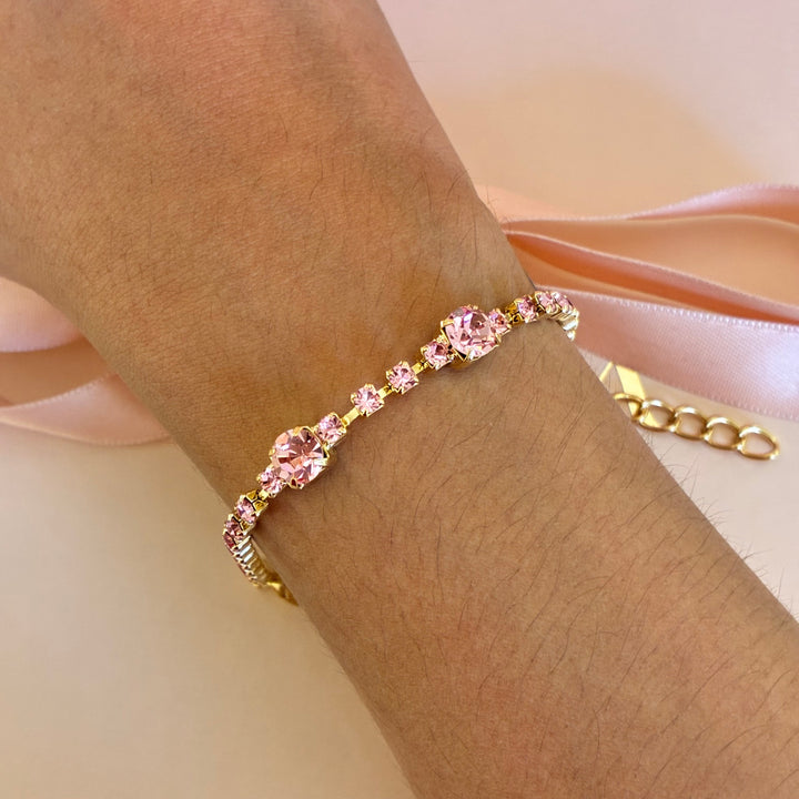 Pink Swarovski crystals gold plated bracelet