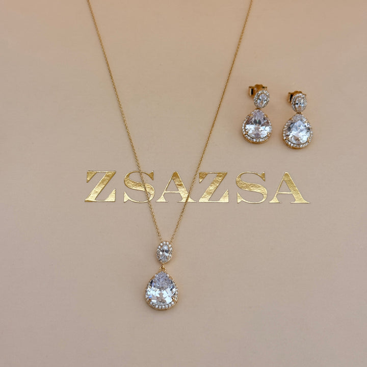 Teardrop zircone sterling silver gold plated set
