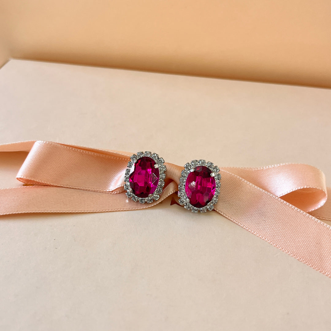 Fuchsia oval preciosa crystals set