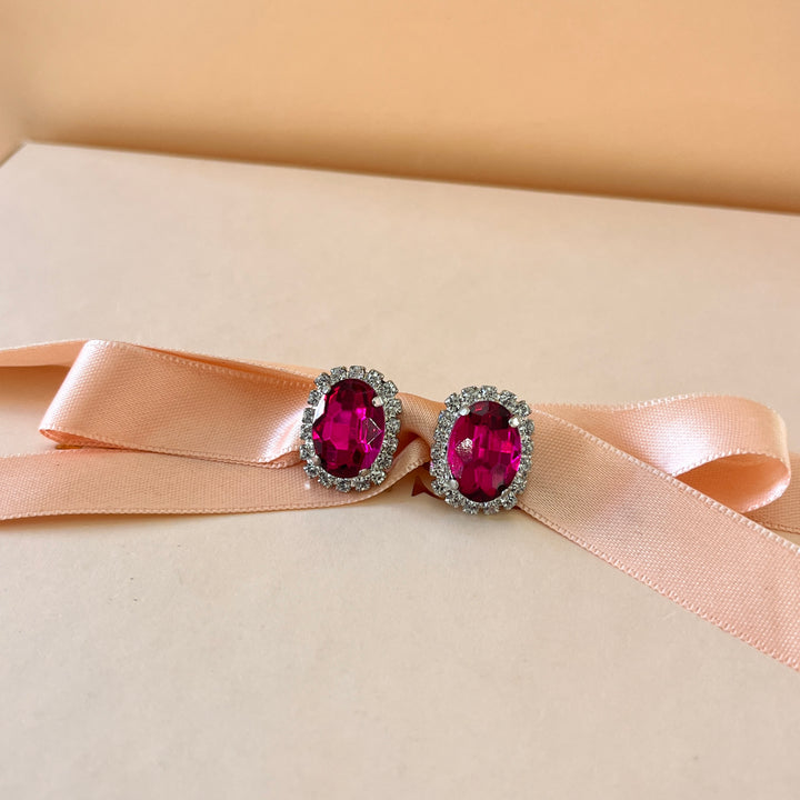 Fuchsia oval preciosa crystals set