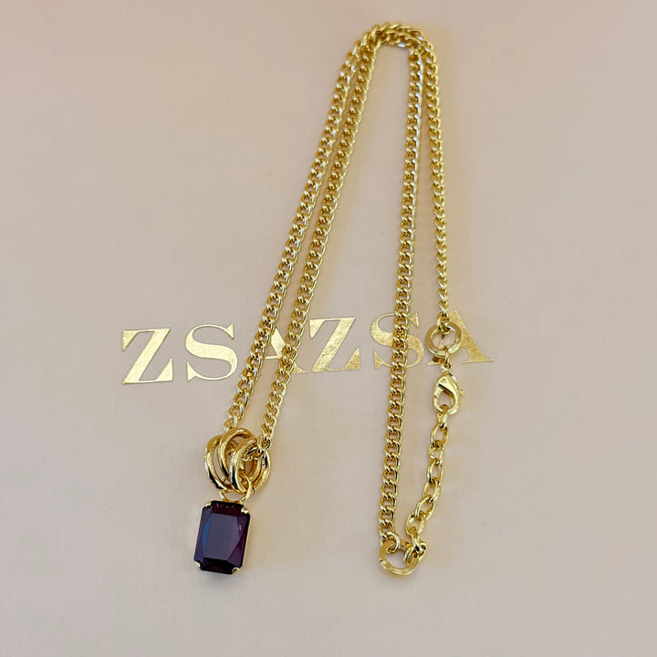 Rectangular Plum Swarovski crystals gold plated set