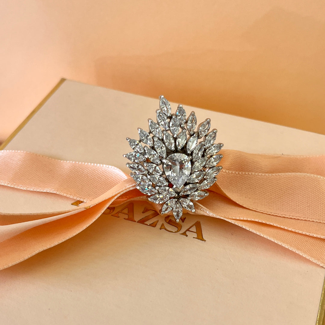 Zircone marquise white gold plated statement ring