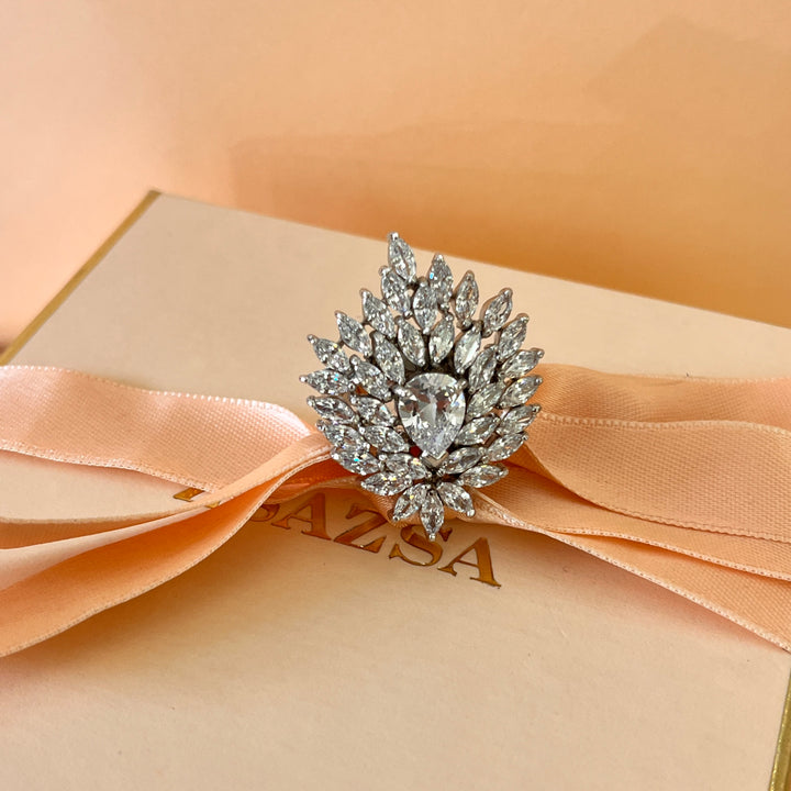 Zircone marquise white gold plated statement ring