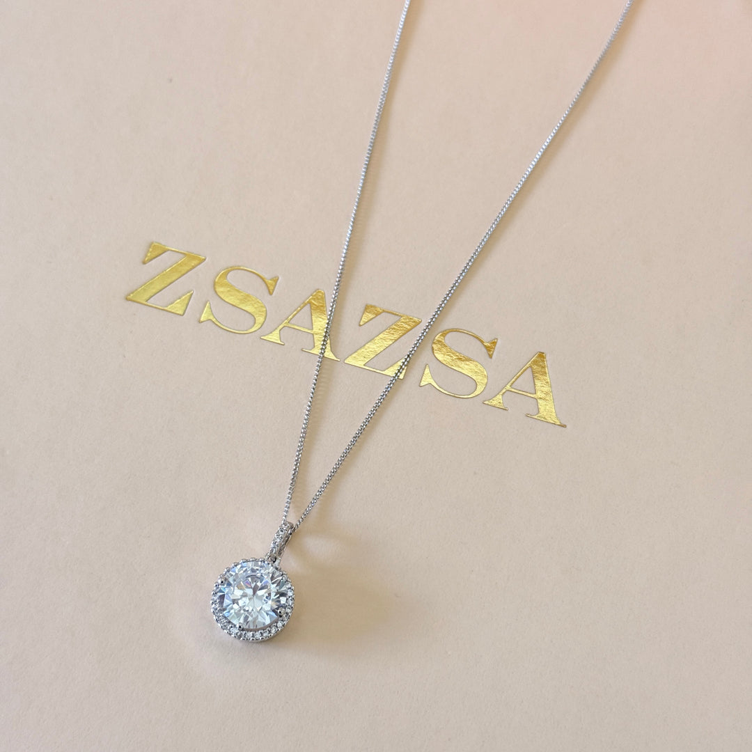 Large solitaire zircone silver pendant