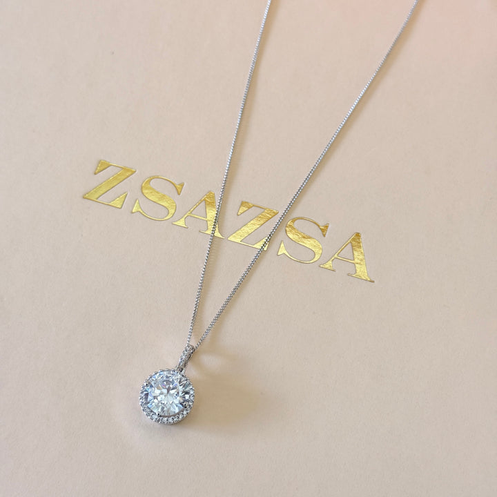Large solitaire zircone silver pendant
