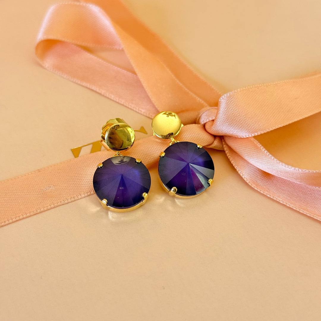Round Purple Swarovski crystals earrings and ring