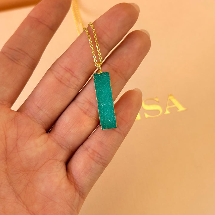 Green Agathe gold plated pendant set