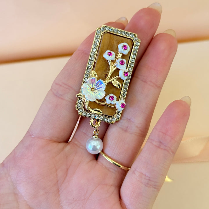 Vintage Floral Pearl Drop Brooch