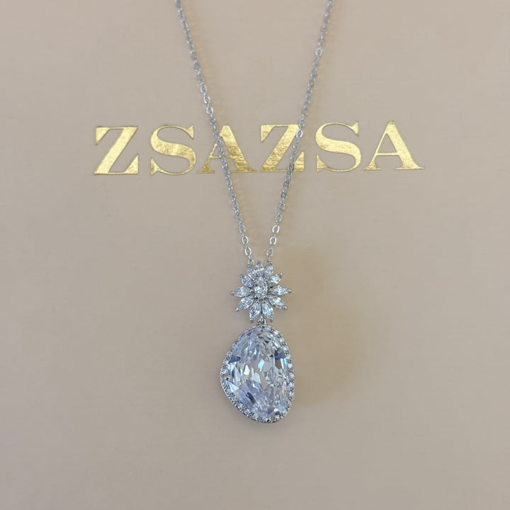 Asymmetric zircone silver pendant