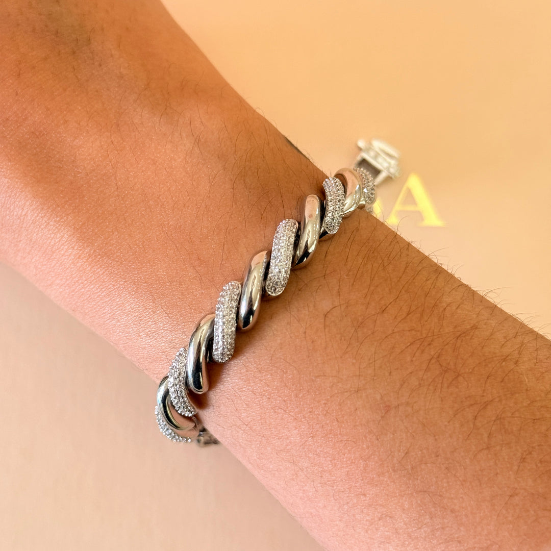 Twisted zircone silver bracelet