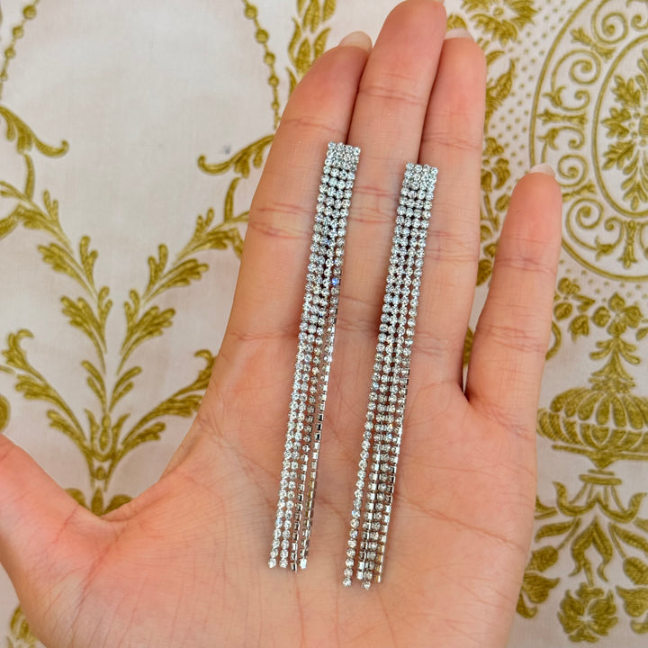 4 fringe zircone silver earrings