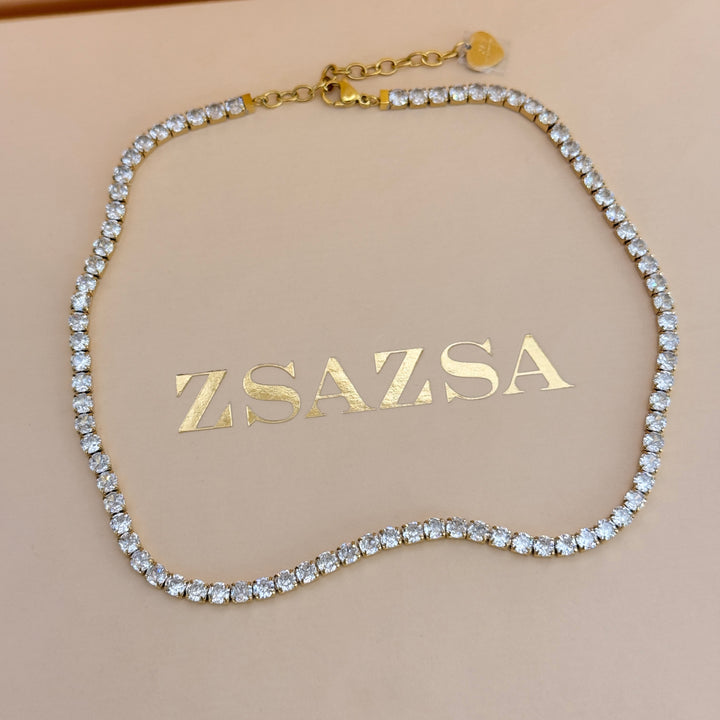 Zircone tennis gold plated stainless steel necklace & bracelet