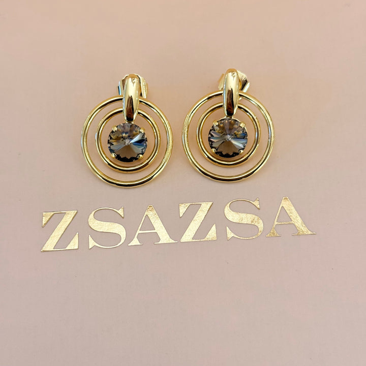 Statement bronze Swarovski crystals earrings and ring