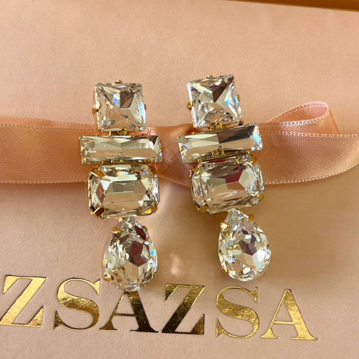 Preciosa crystals mix of shapes gold plated earrings