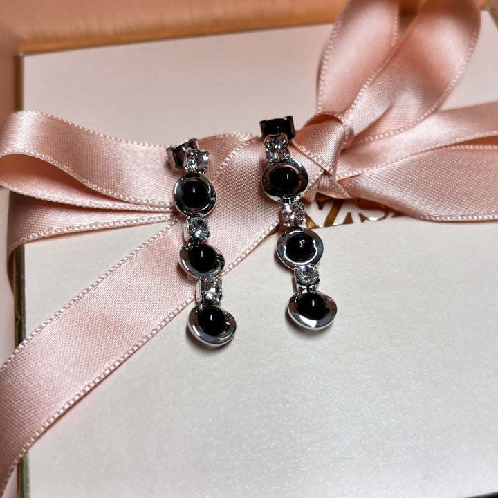 Dainty black silver earrings