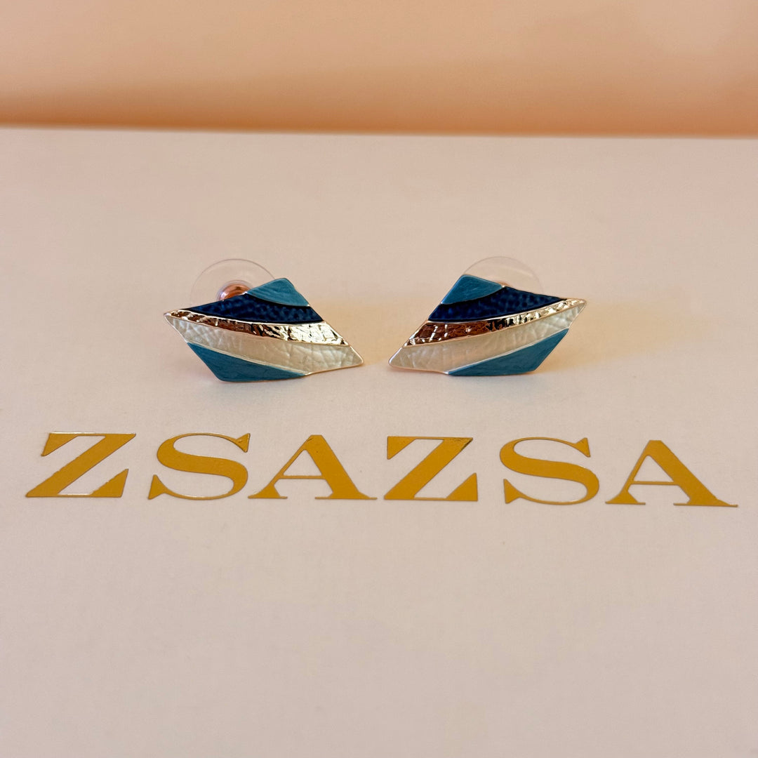 Mixed texture blue enamel rose gold plated set