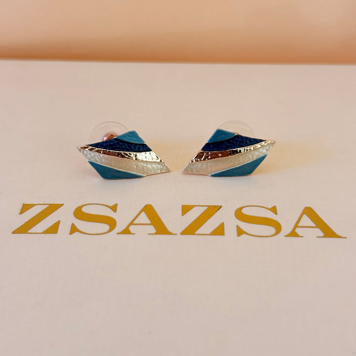 Mixed texture blue enamel rose gold plated set