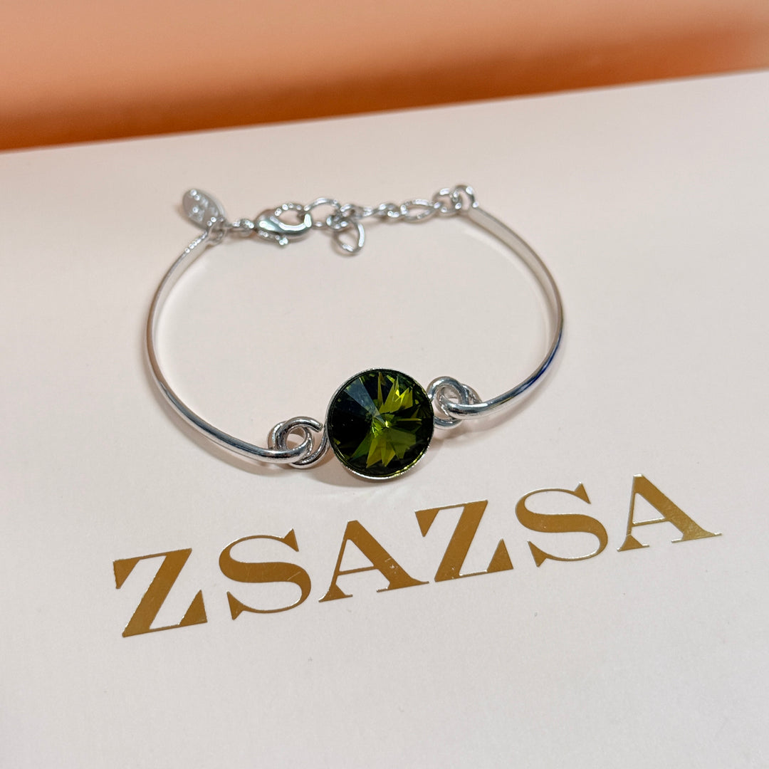 Olive green Swarovski crystals silver set