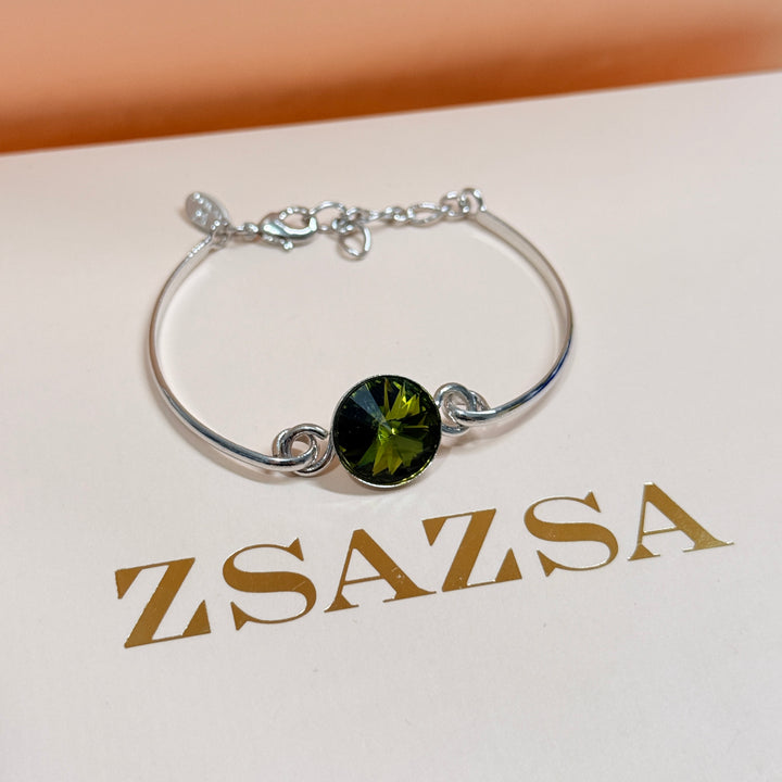 Olive green Swarovski crystals silver set