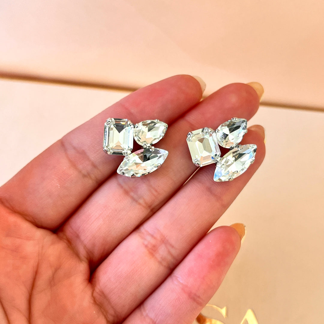 Swarovski crystals mixed of shapes white gold plated studs